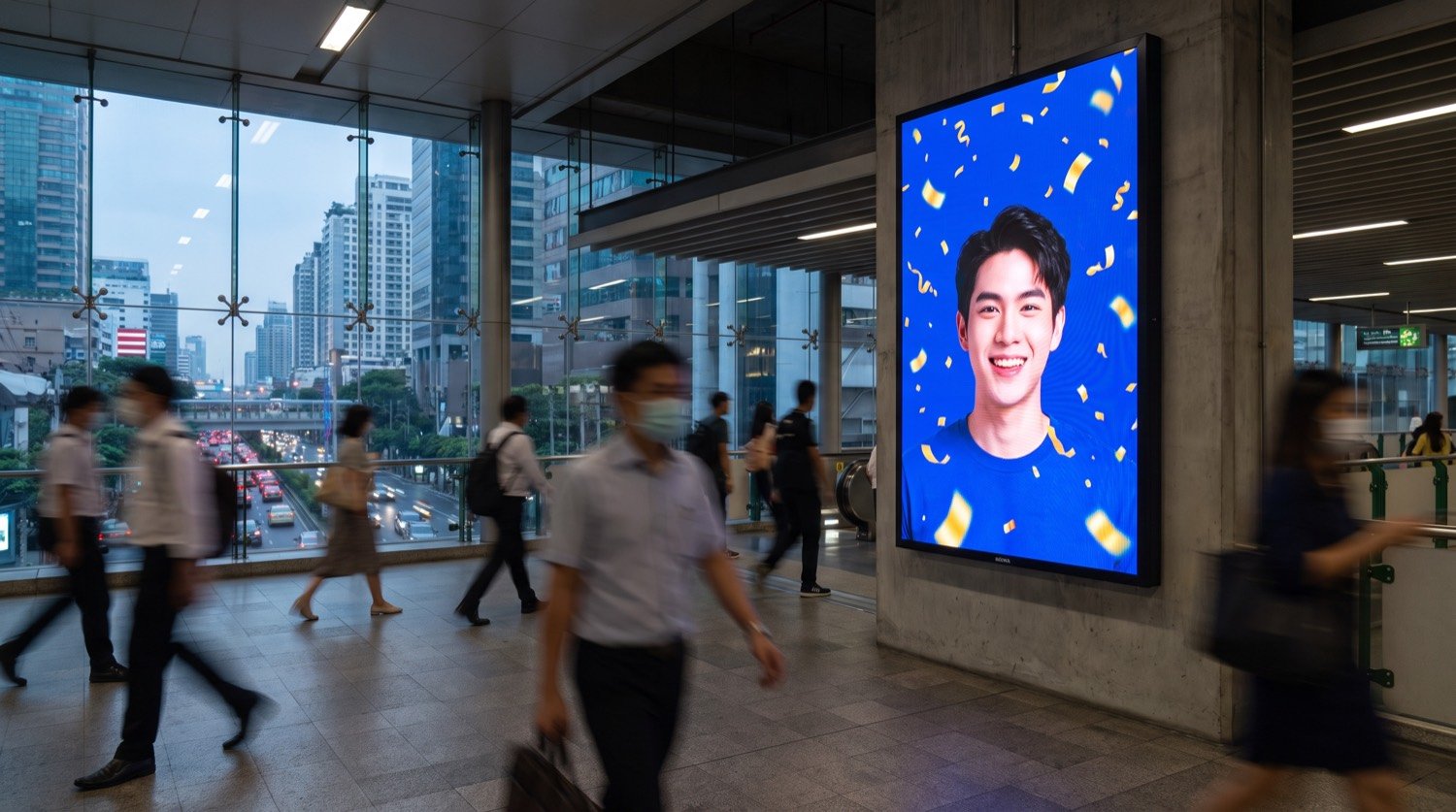 ป้าย LED วันเกิดแรอนในสถานีรถไฟฟ้า